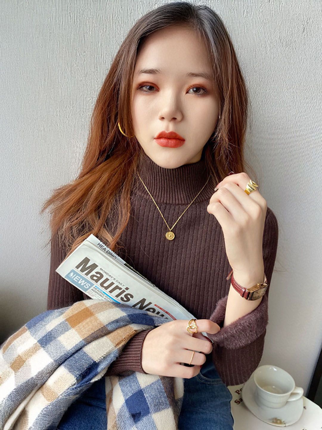 

StyleCast Women Turtle Neck Woollen Pullover Sweater, Brown