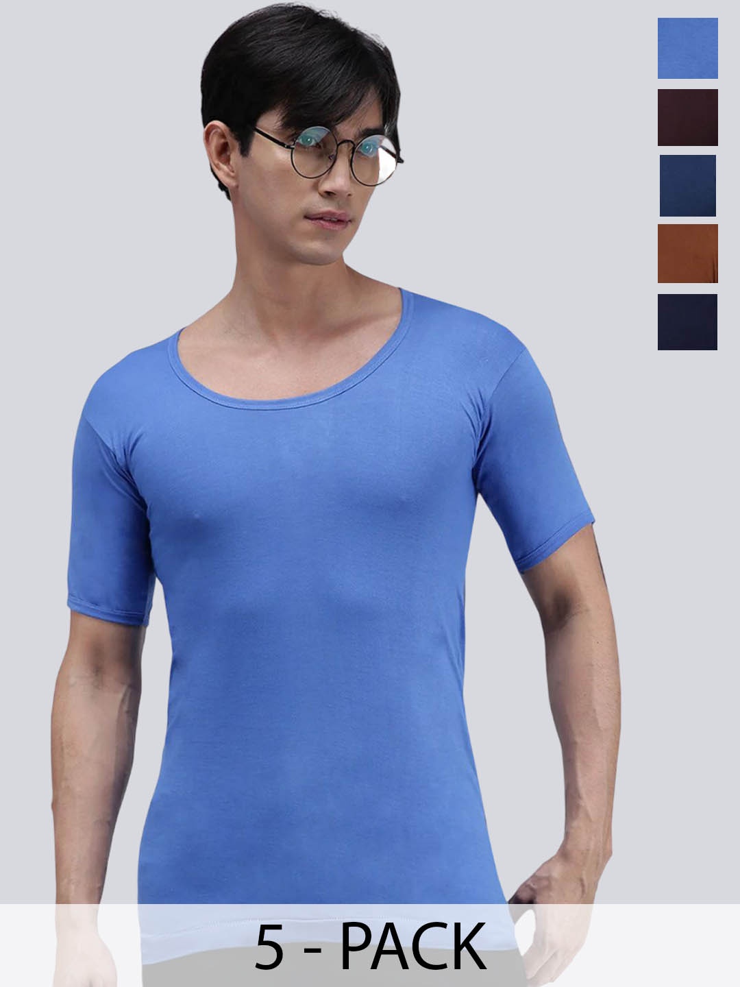 

AMUL COMFY Pack Of 5 Cotton Basic Vest Comfy-Color-RNS-5-100, Blue