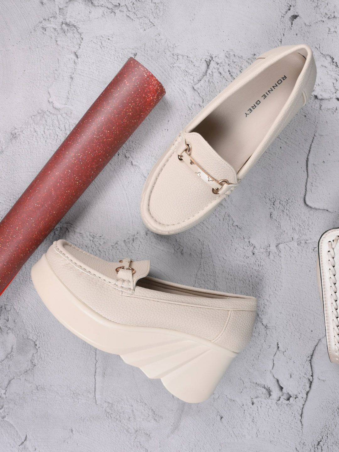 

Ronnie Grey Women Textured PU Loafers, Off white