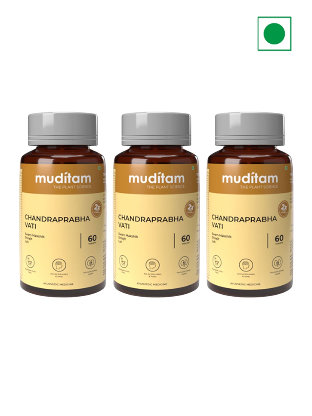 

Muditam Set Of 3 Chandraprabha Vati Health Supplement Manage Blood Sugar - 60 Tablets Each, White