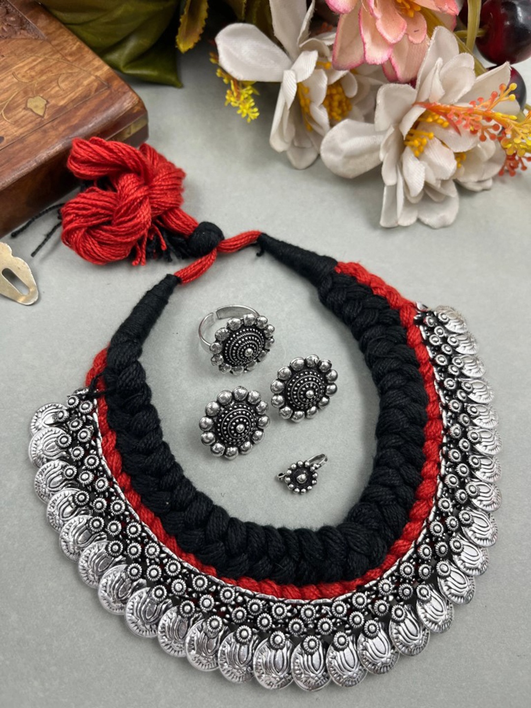 

NAMAN ARTS Silver Plated Oxidised Jewellery Set