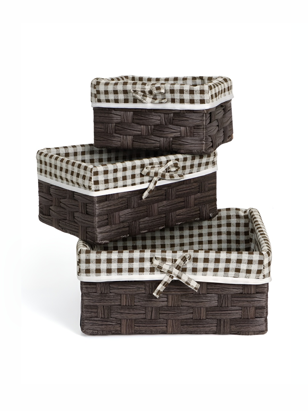 

HOKIPO Brown & White 3 Pieces Checked Regular Multi-Utility Organisers