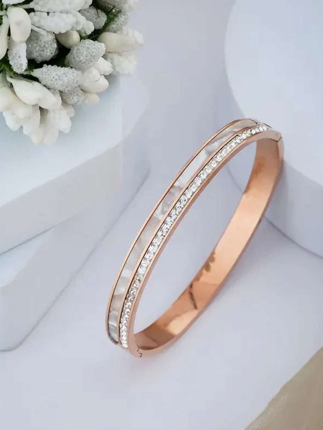 

V FASHION JEWELLERY Rose Gold-Plated Stone-Studded Kada Bracelet