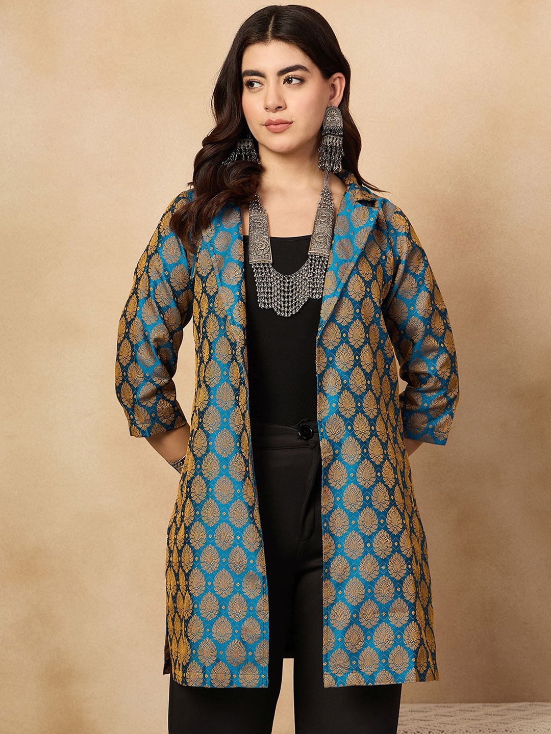 

InWeave Women Open Front Jacket with Embroidered, Blue