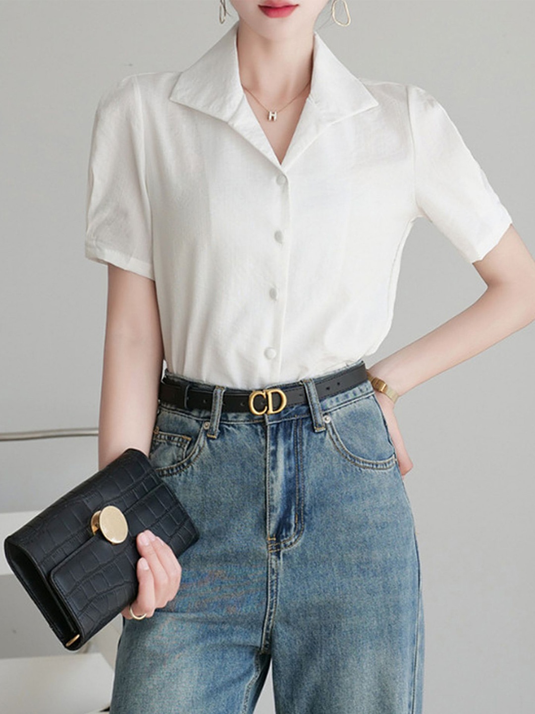 

LULU & SKY Shirt Style Top, White