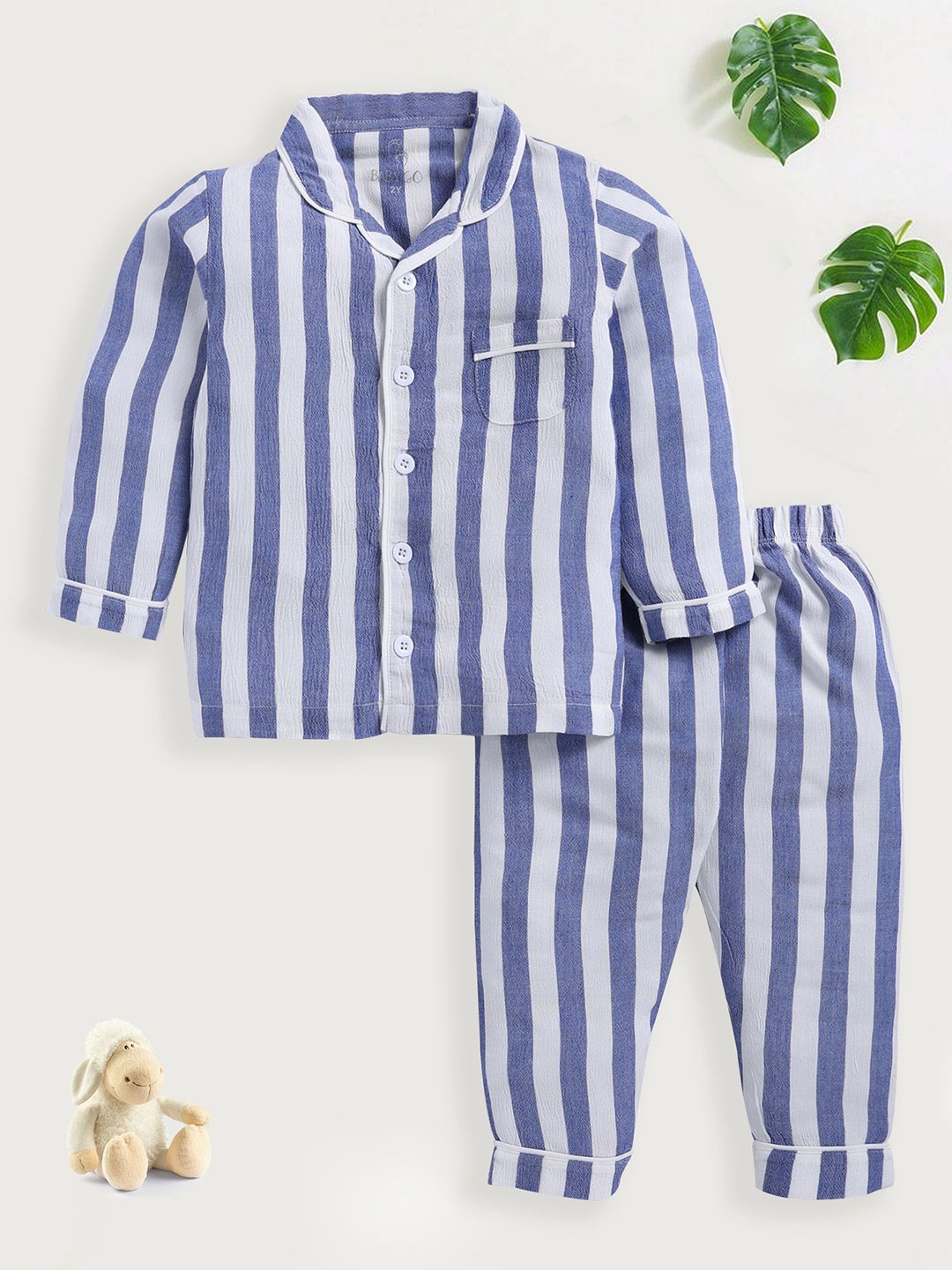 

BABY GO Boys Striped Shirt with Pyjamas, Blue