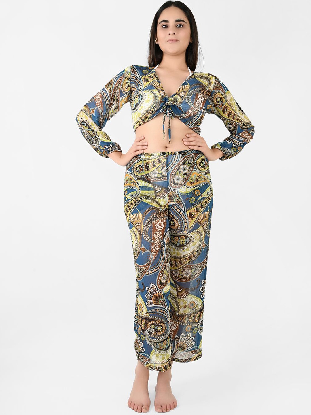 

Blissence Printed Tie-Ups Swimwear Cover up Set, Blue
