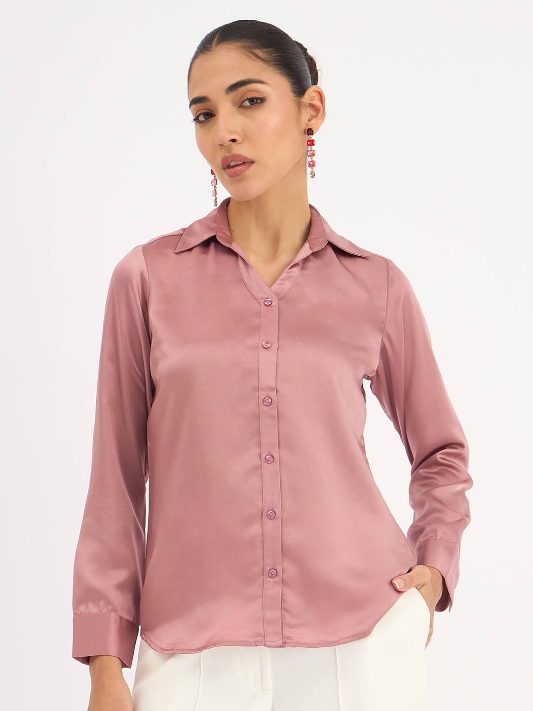 

SALT ATTIRE Women Opaque Solid Cotton Party Shirt, Pink