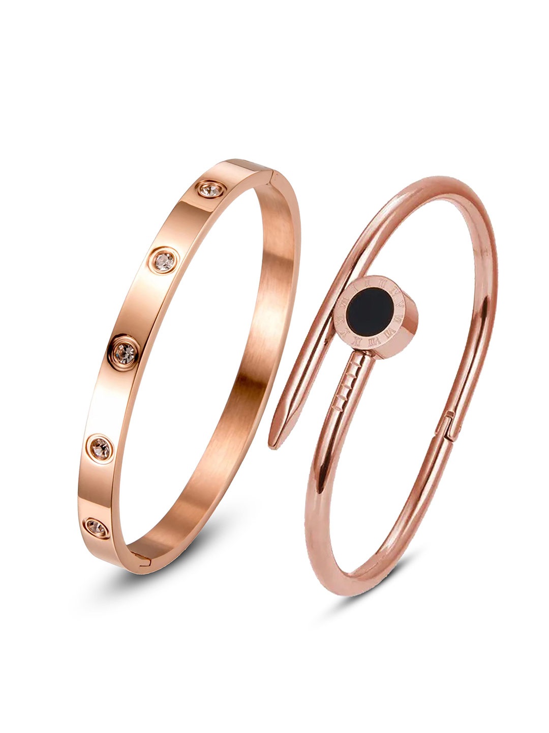 

DIVASTRI Women 2 American Diamond Antique Rose Gold-Plated Kada Bracelet