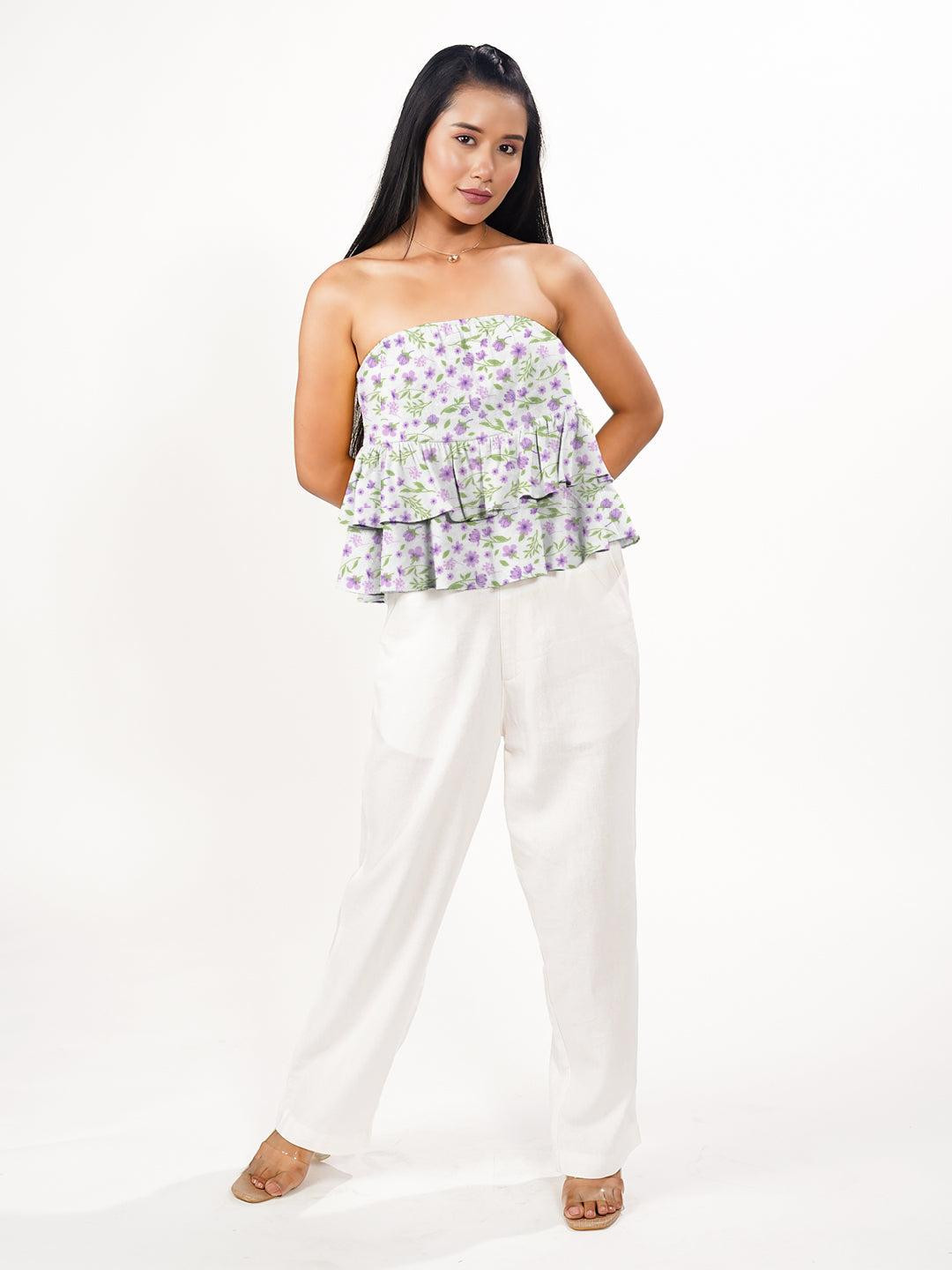 

Zink London Floral Print Off-Shoulder Cotton Crop Top, White