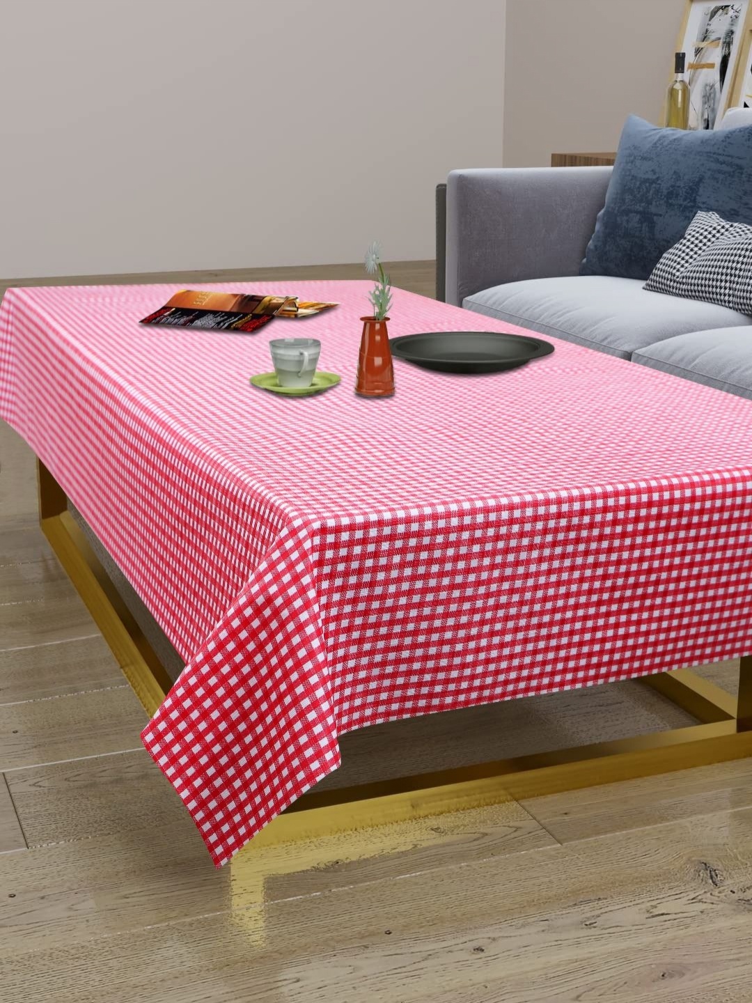 

LooMantha Pink & White Checked Waterproof 2-Seater Table Cover