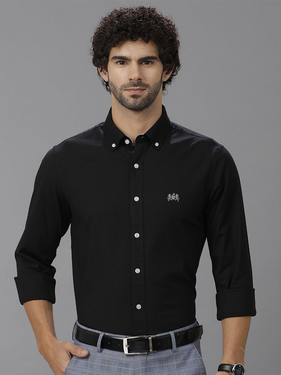

Double Two Men Comfort Slim Fit Opaque Casual Shirt, Black