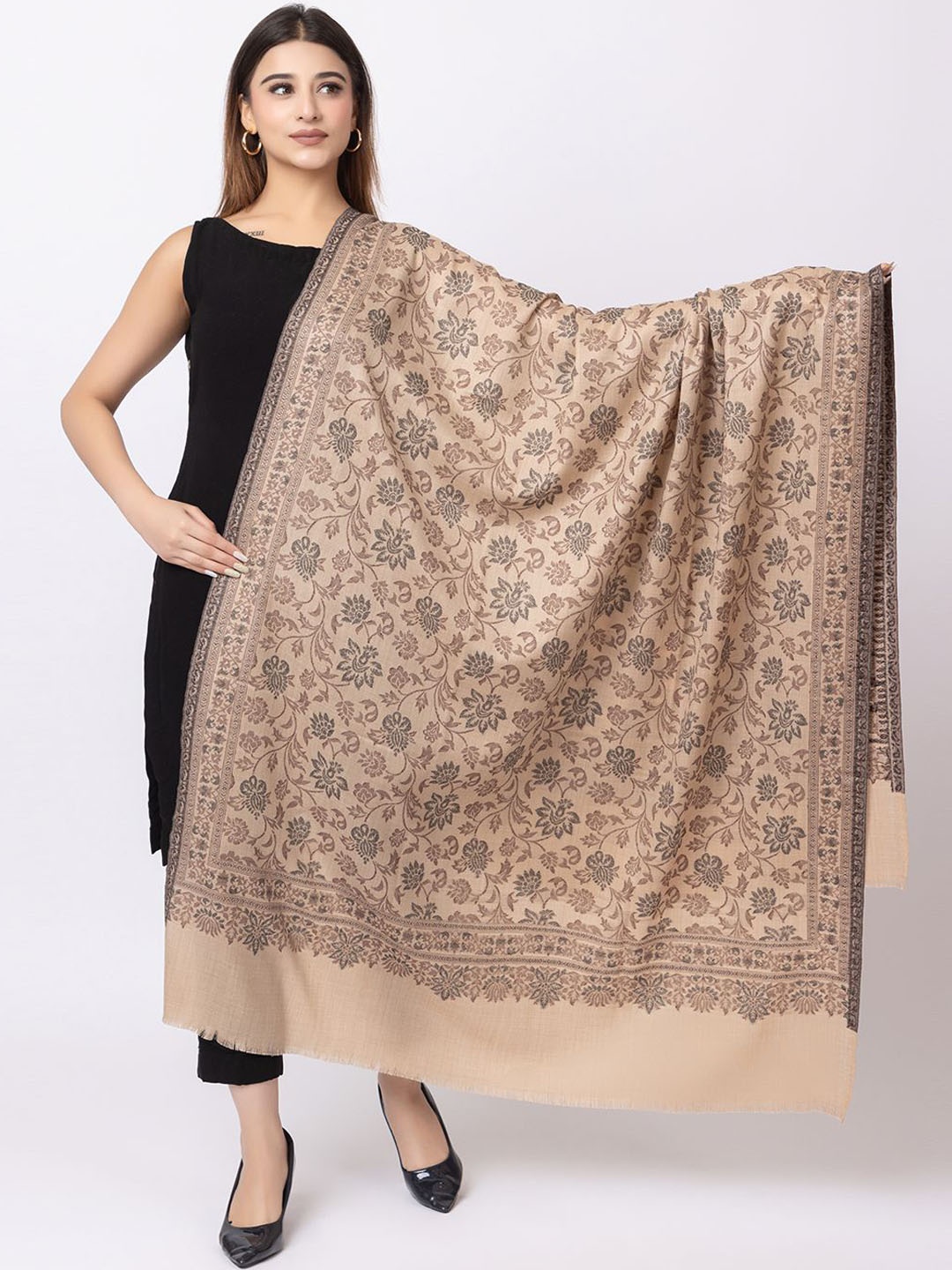 

PASHGIRI Women Paisley Embroidered Shawl, Beige