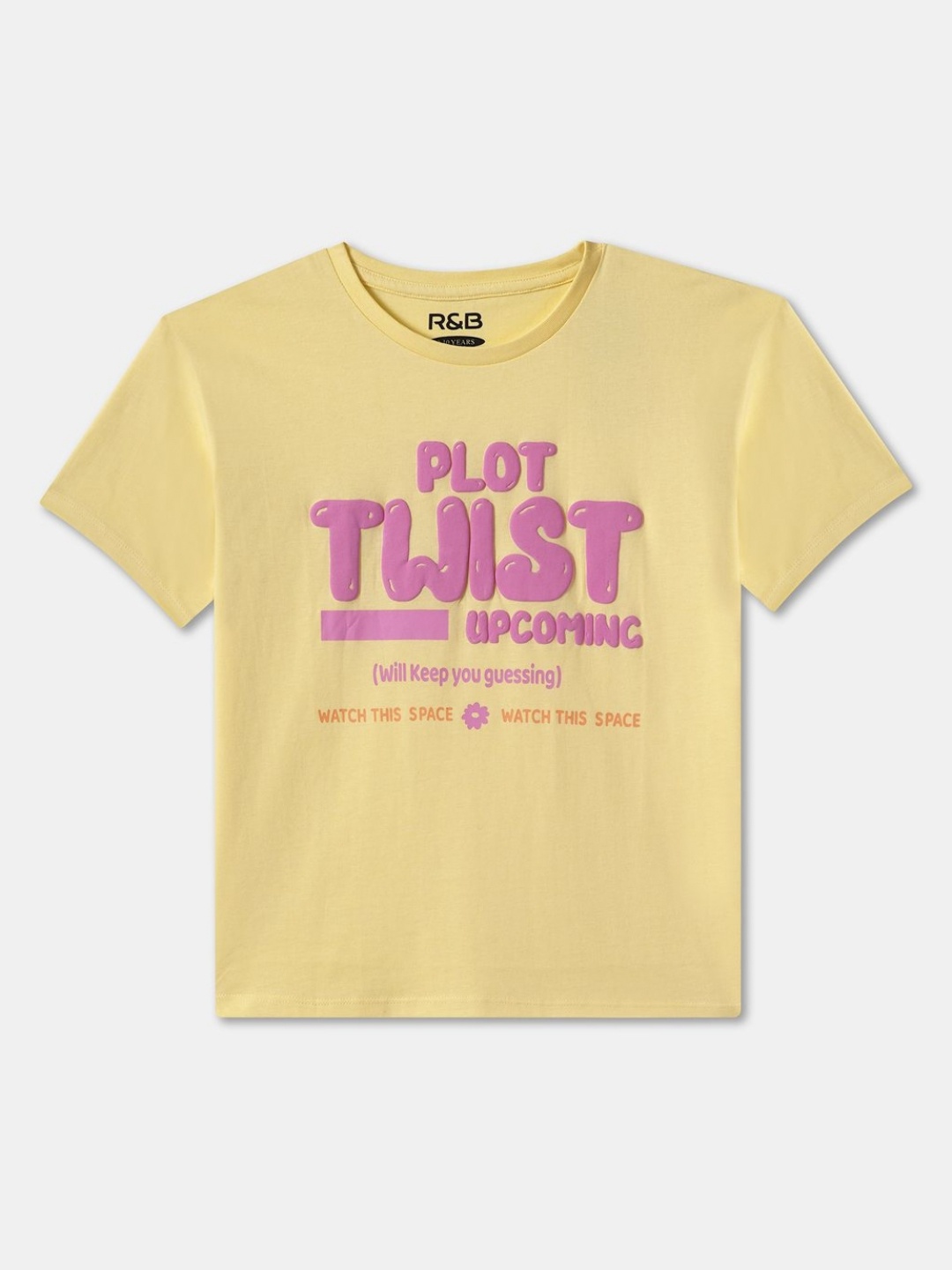 

R&B Girls Typography Printed Cotton T-shirt, Yellow