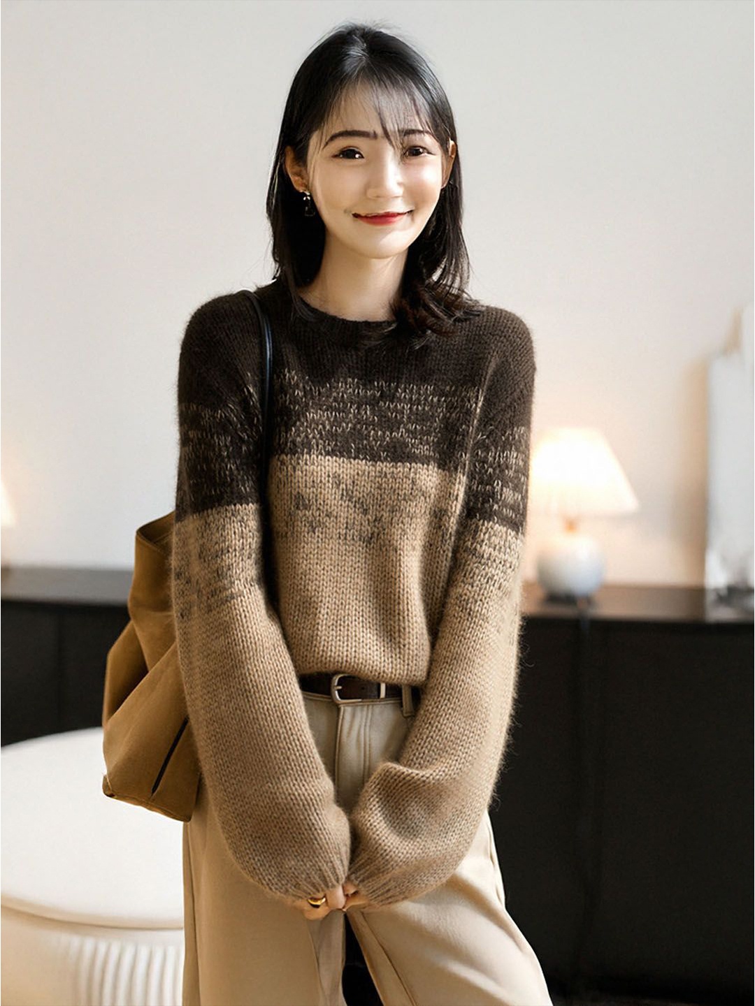 

StyleCast Women Colourblocked Pullover, Coffee brown