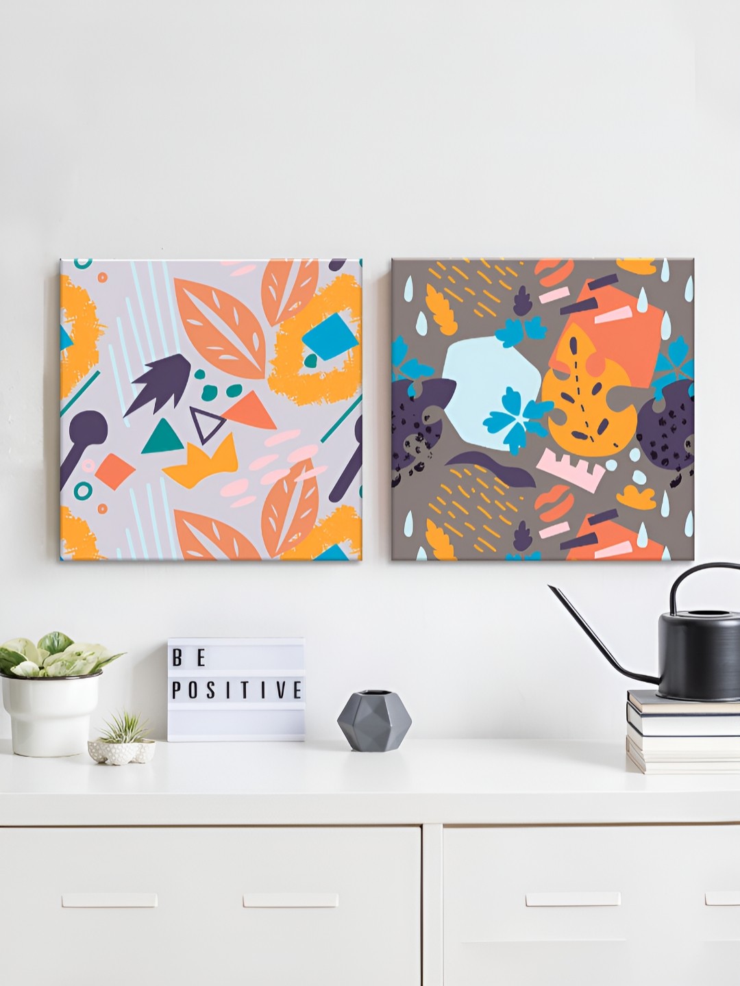 

RANDOM White & Grey 2 Piece Canvas Wall Paintings