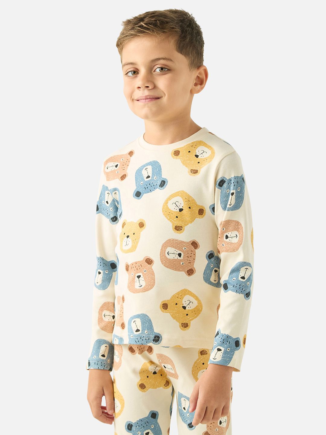 

Juniors by Babyshop Boys Printed Night suit, Cream