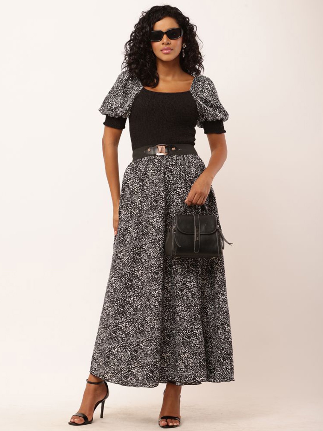 

Dazzler Fashion Animal Print Puff Sleeve Crepe A-Line Maxi Dress, Multi