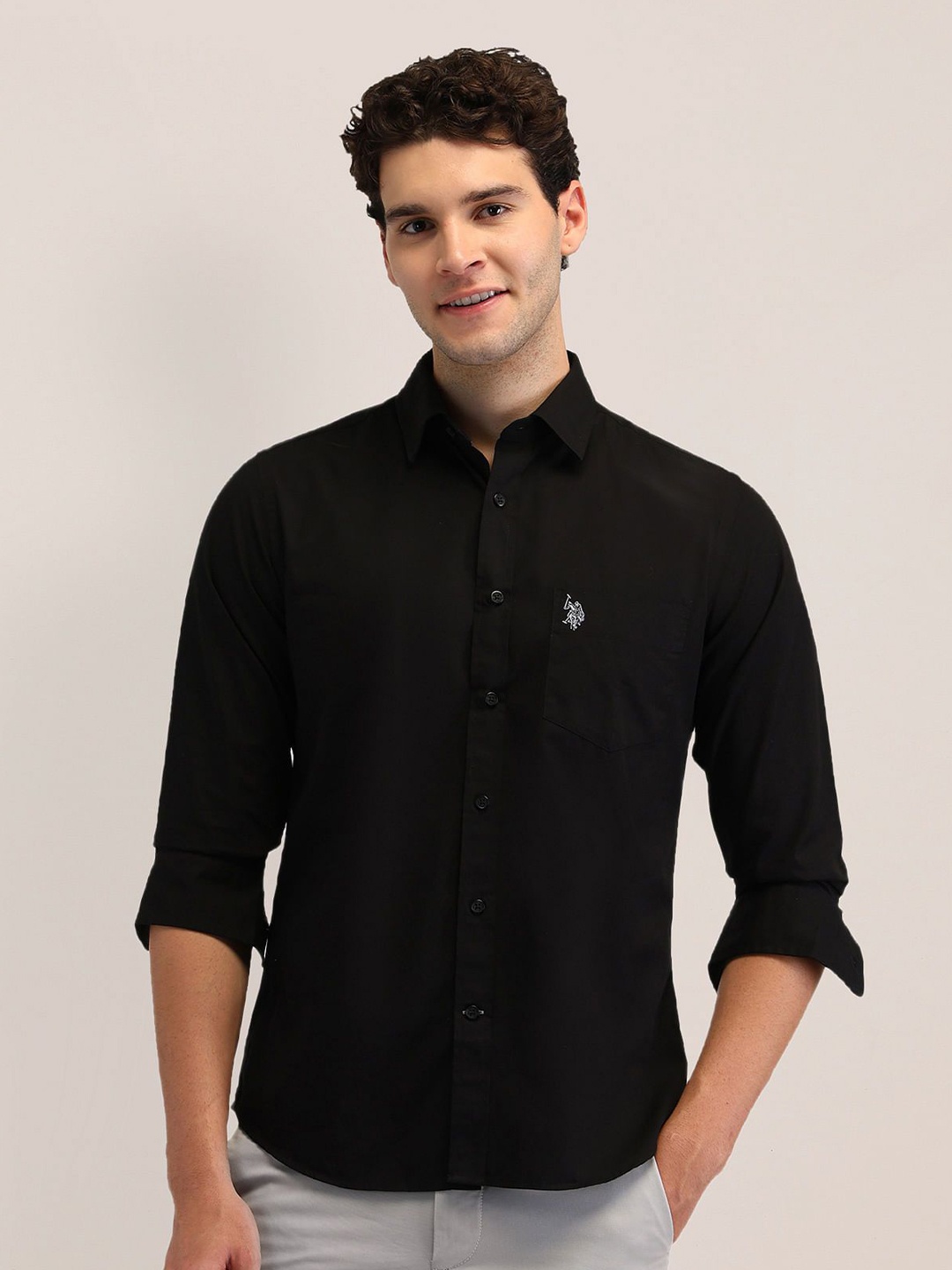 

U.S. Polo Assn. Men Tailored Fit Opaque Formal Shirt, Black
