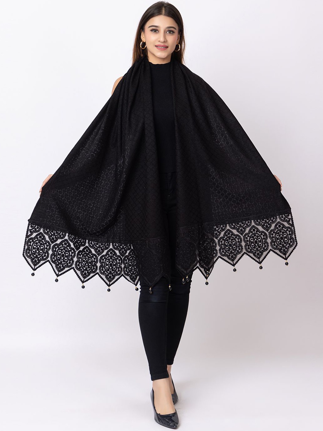 

PASHGIRI Women Embroidered Shawl, Black