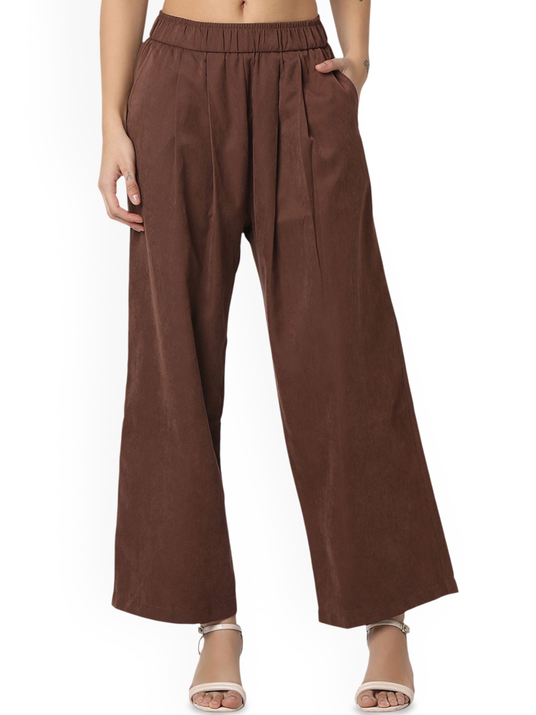 

SPYKAR Women Loose Fit High-Rise Pleated Trousers, Brown