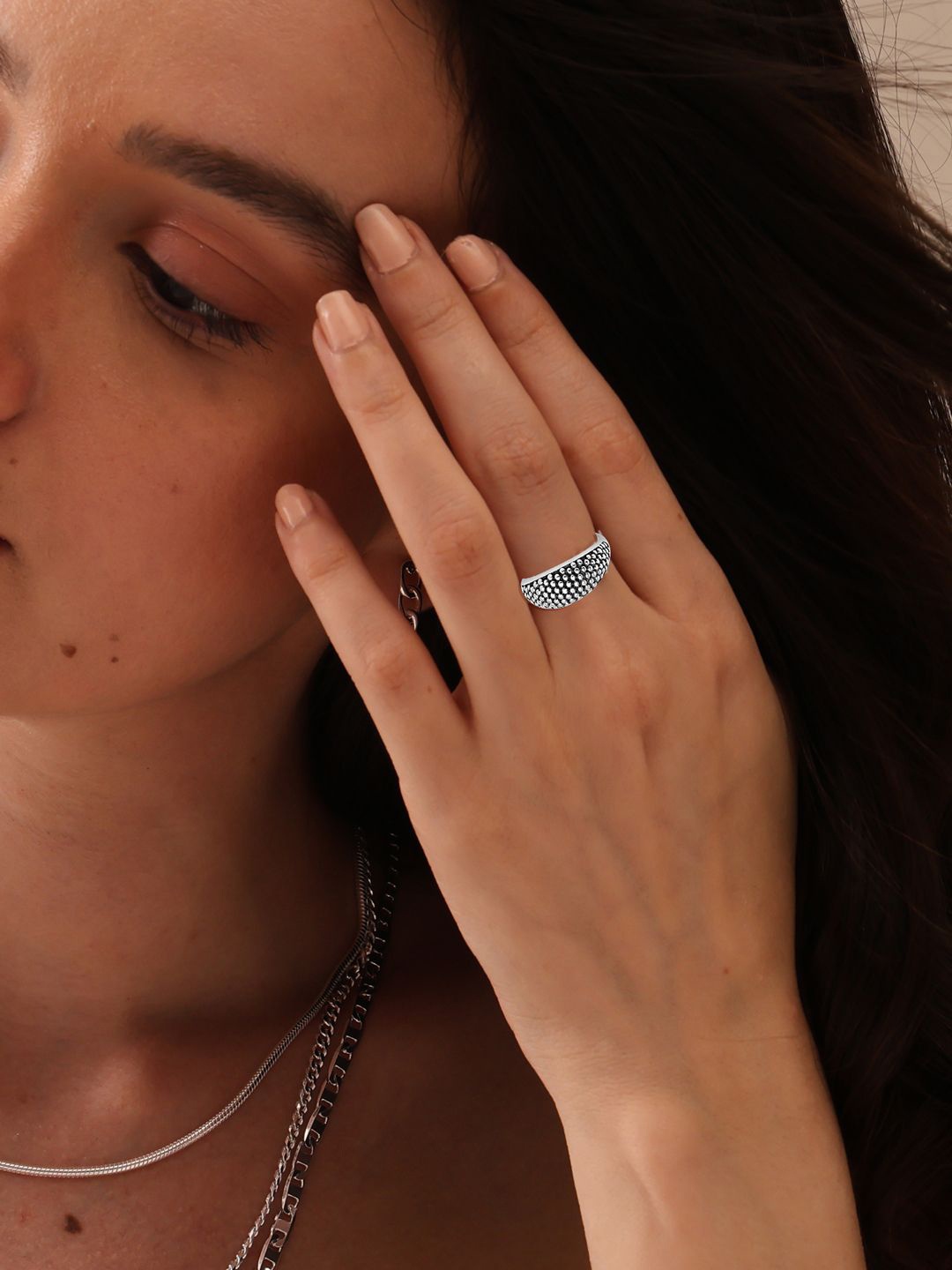 

LeCalla 925 Sterling Silver Plated Beaded Finger Ring