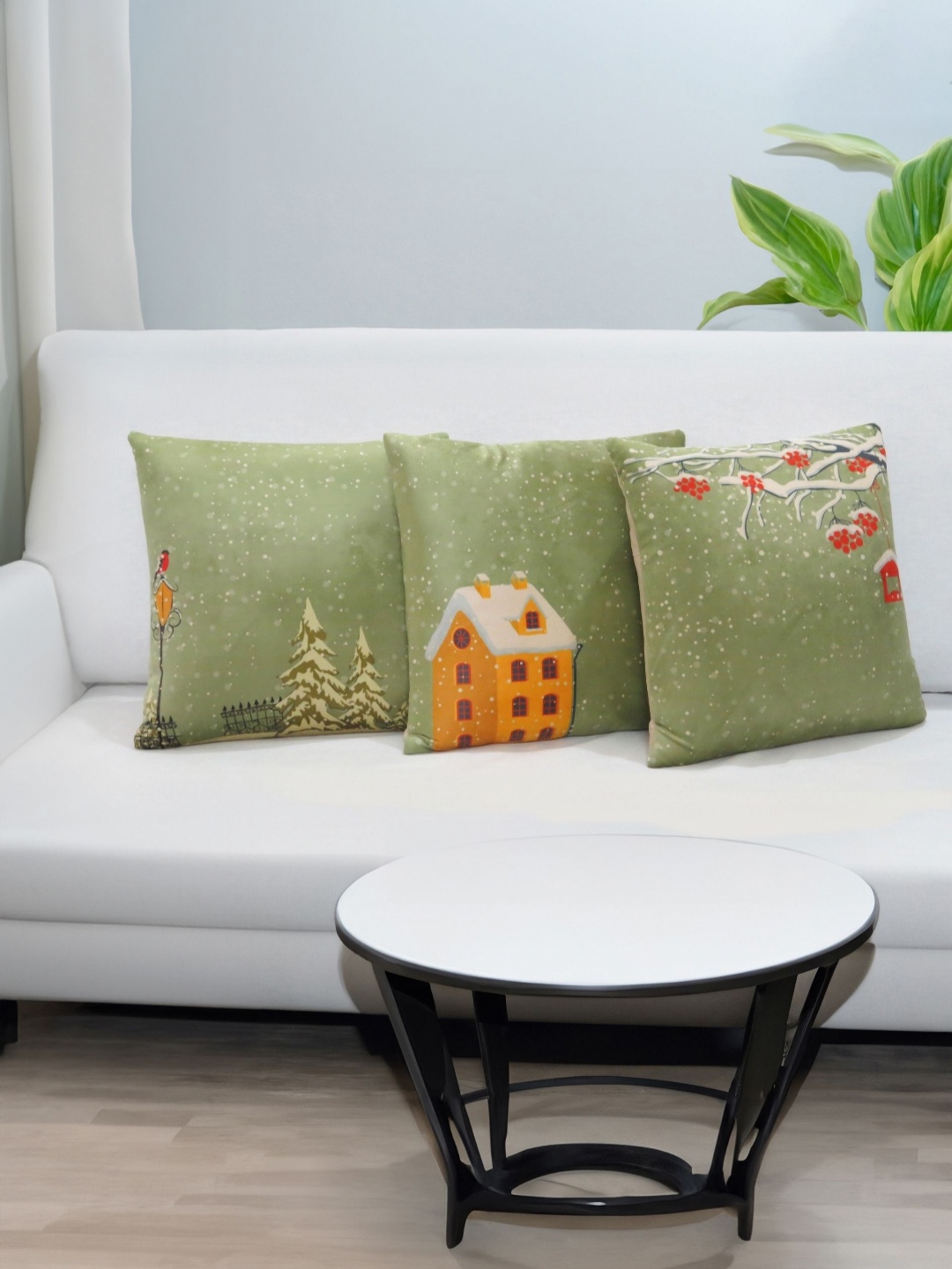 

Mid July Home Lime Green & White 3 Pieces Velvet Square Cushion Covers