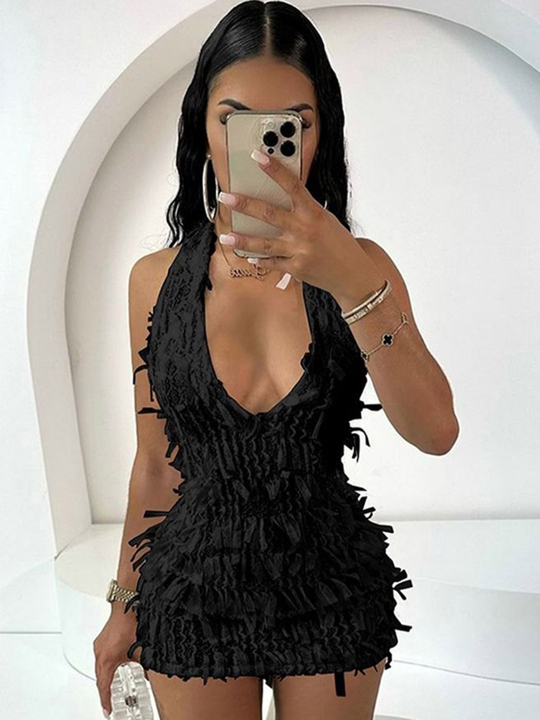 

LULU & SKY Halter Neck Bodycon Mini Dress, Black