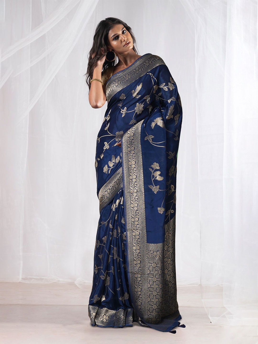

Unnati Silks Woven Design Zari Pure Silk Banarasi Saree, Blue