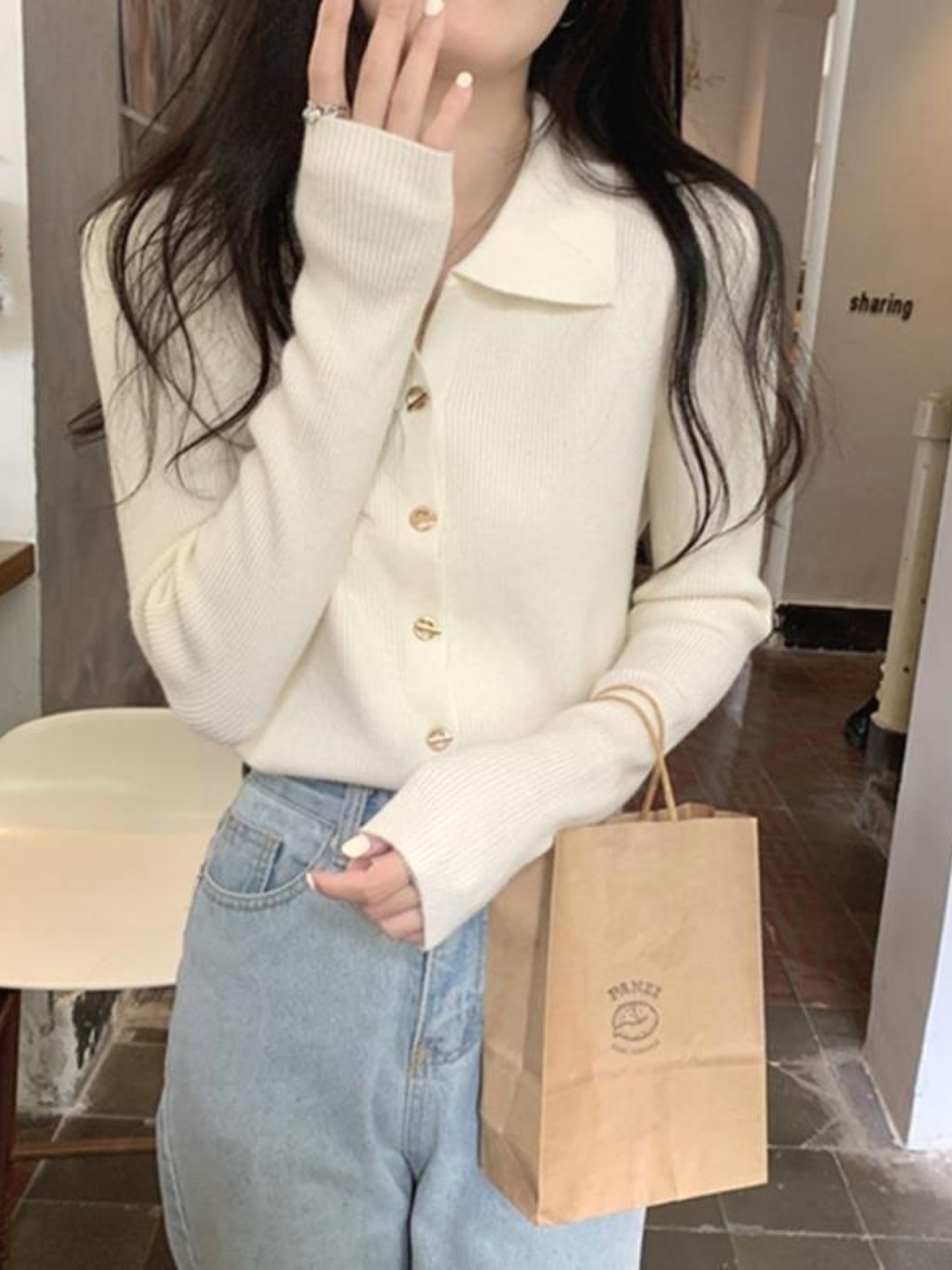 

HERE&NOW Women Shirt Collar Extended Sleeves Top, White