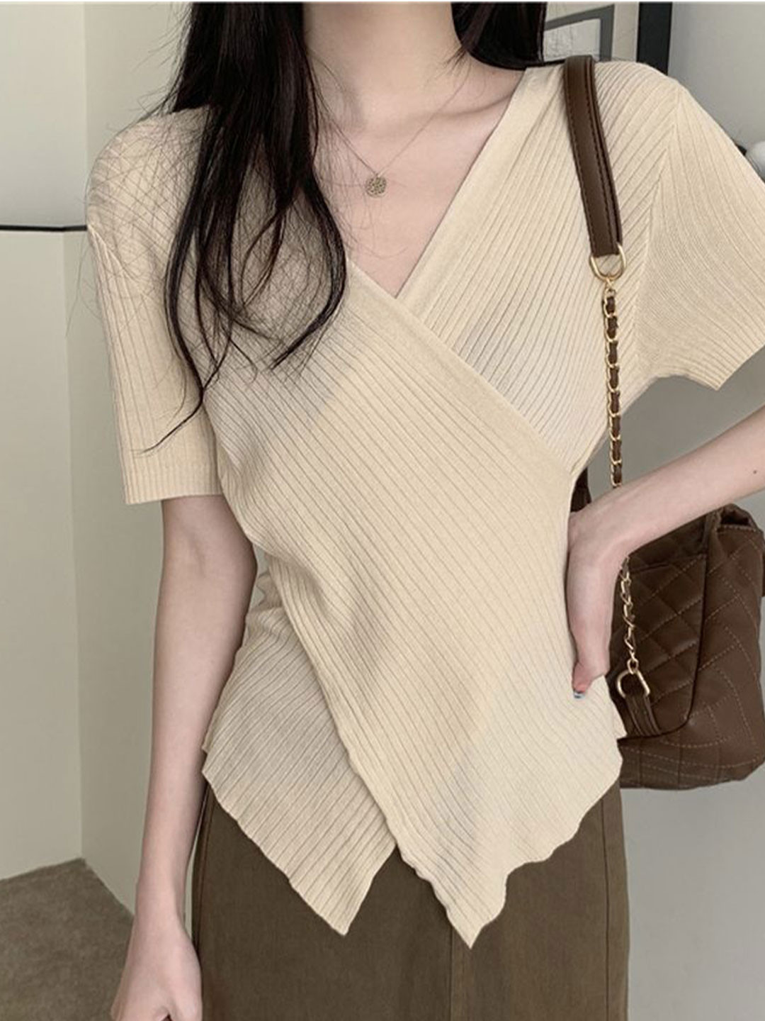 

LULU & SKY Striped Extended Sleeves Top, Beige
