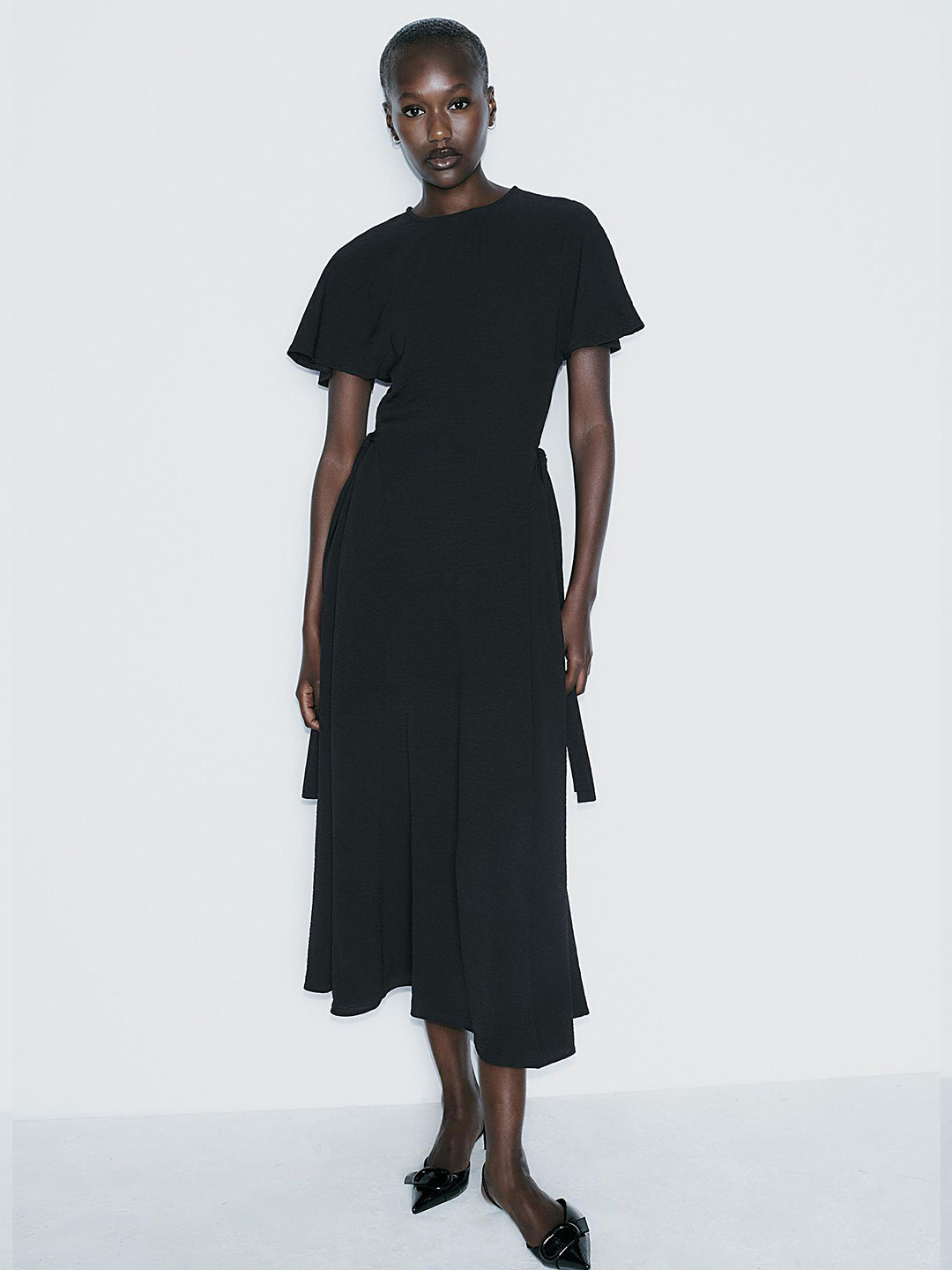 

LULU & SKY Flared Sleeve Fit & Flare Midi Dress, Black