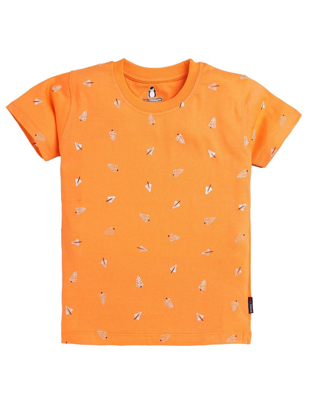

CRAZYPENGUIN ELITE Boys Conversational Printed Round Neck Cotton T-shirt, Orange