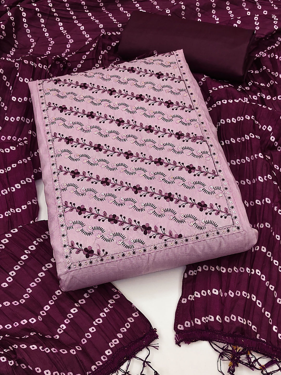 

Maroosh Floral Embroidered Sequinned Unstitched Dress Material, Purple