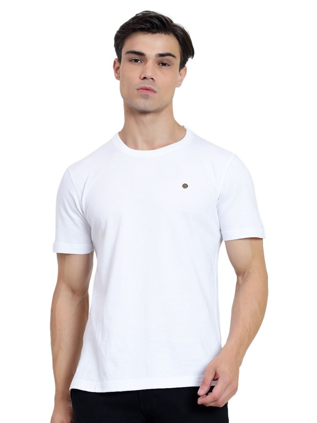 MENTOOS Men Solid Short Sleeves Cotton Casual T-shirt, White