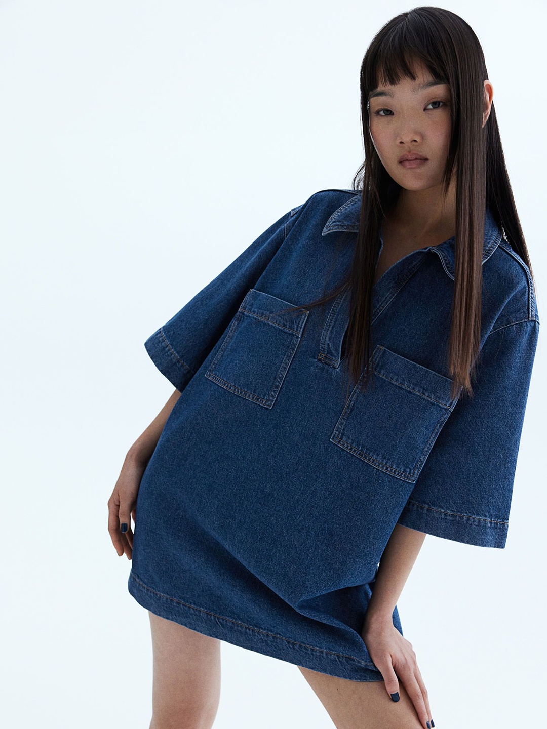 

H&M Collared Denim Dress, Blue