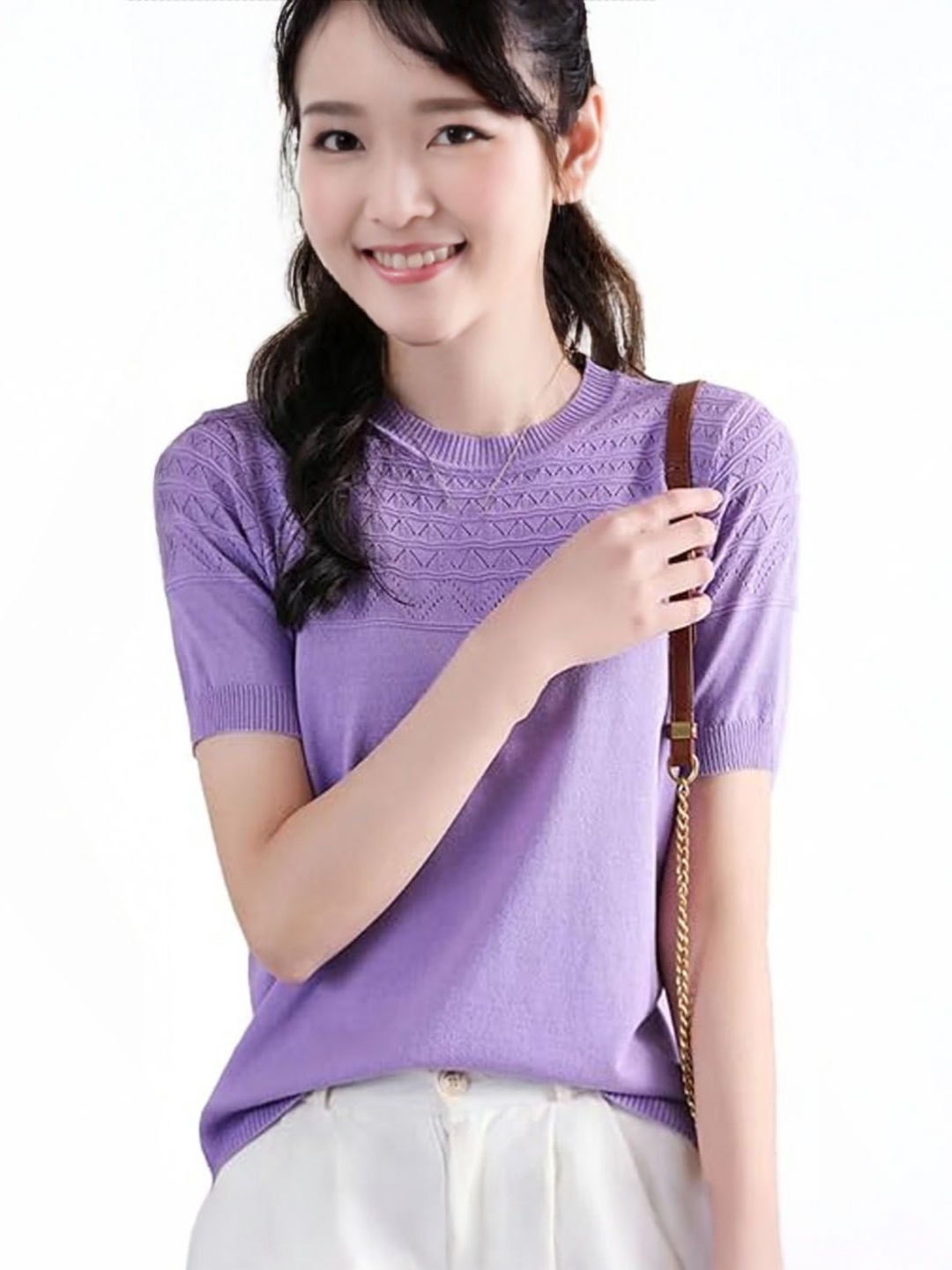 

StyleCast Women Self Designed Round Neck T-shirt, Lavender