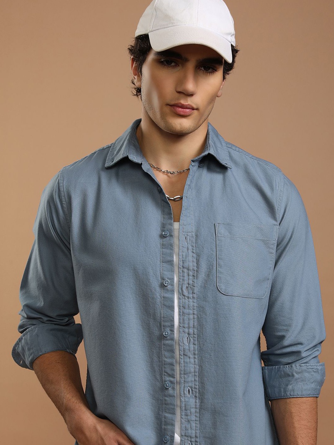 

HIGHLANDER Men Slim Fit Opaque Casual Shirt, Blue