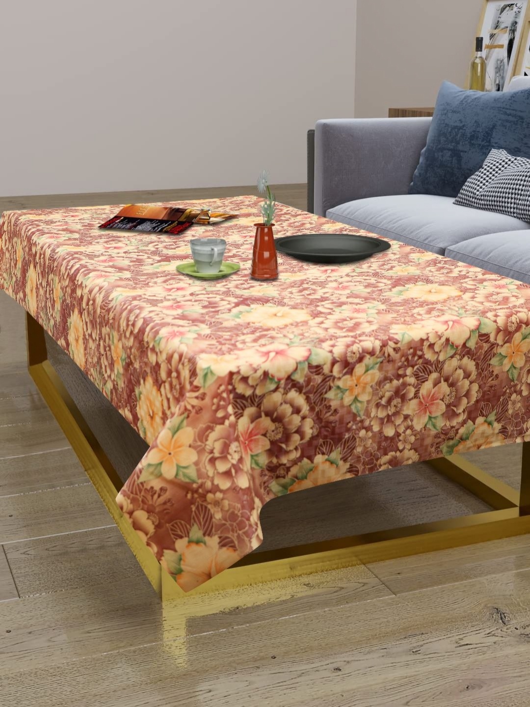 

LooMantha Brown & Cream-Coloured Floral Printed Waterproof 2-Seater Table Cover