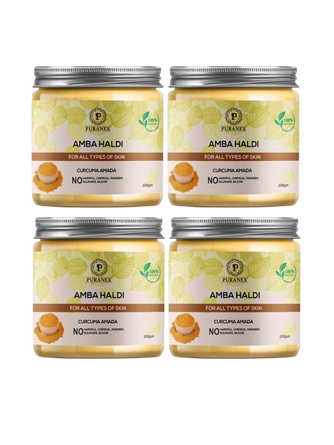 

Puranex Set Of 4 100% Natural & Pure Amba Haldi Powder - 100 gm Each, White