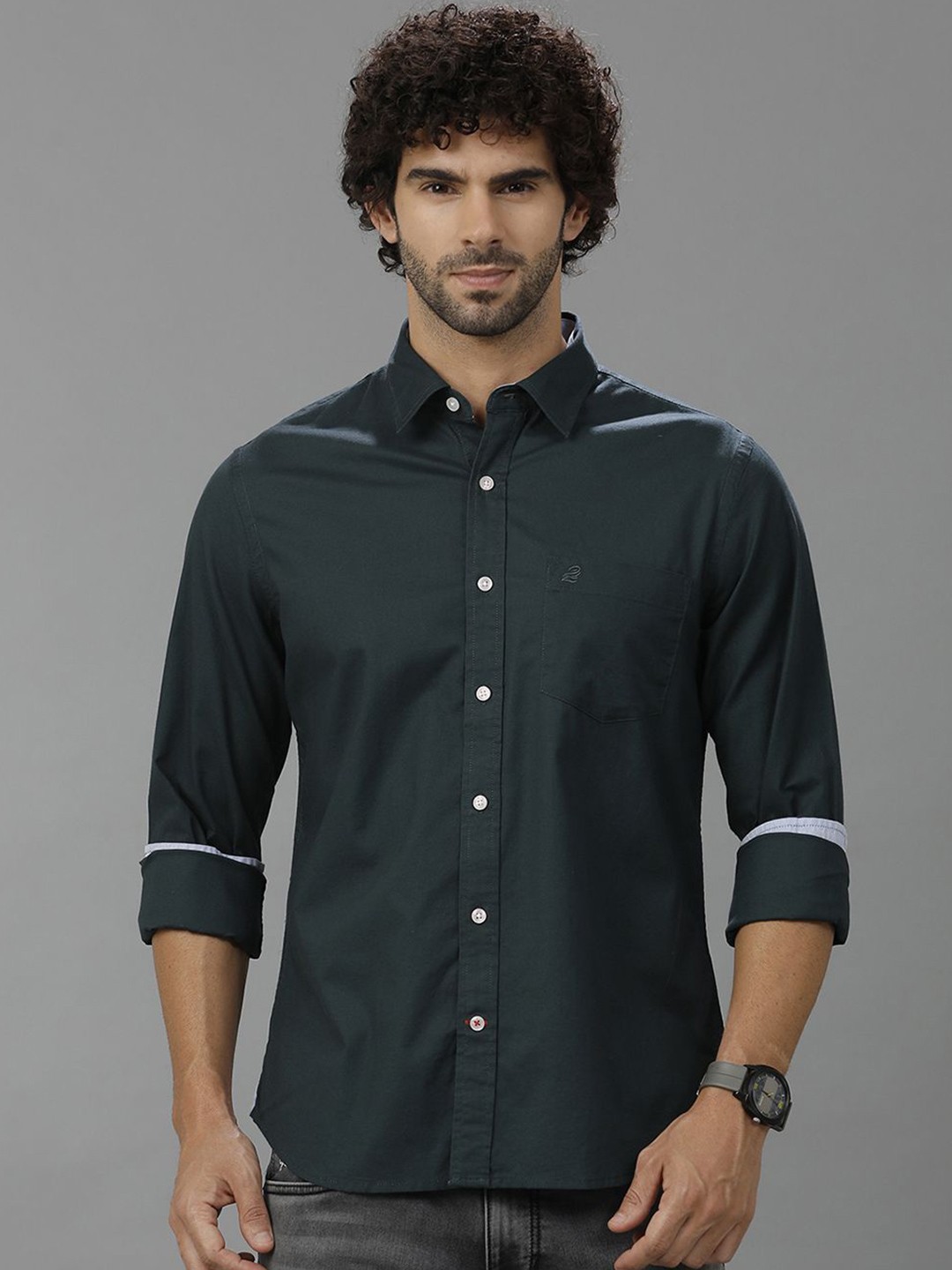 

Double Two Men Comfort Slim Fit Opaque Casual Shirt, Turquoise blue