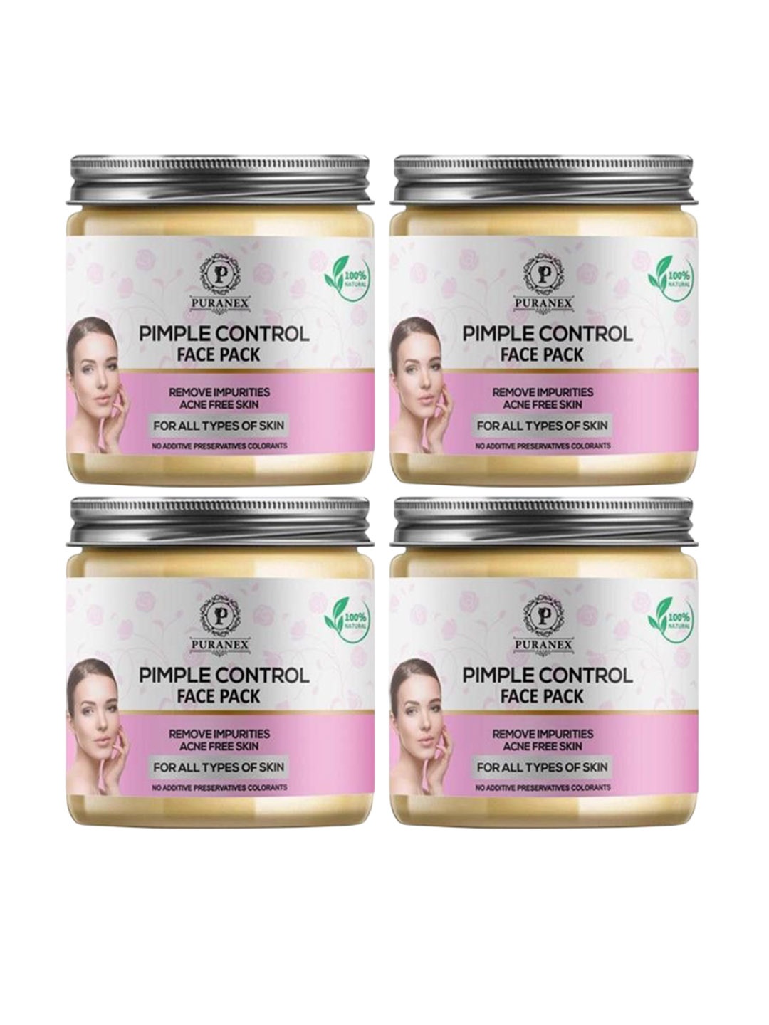 

Puranex Set Of 4 100% Natural Pimple Control Face Pack - 100 g Each, White