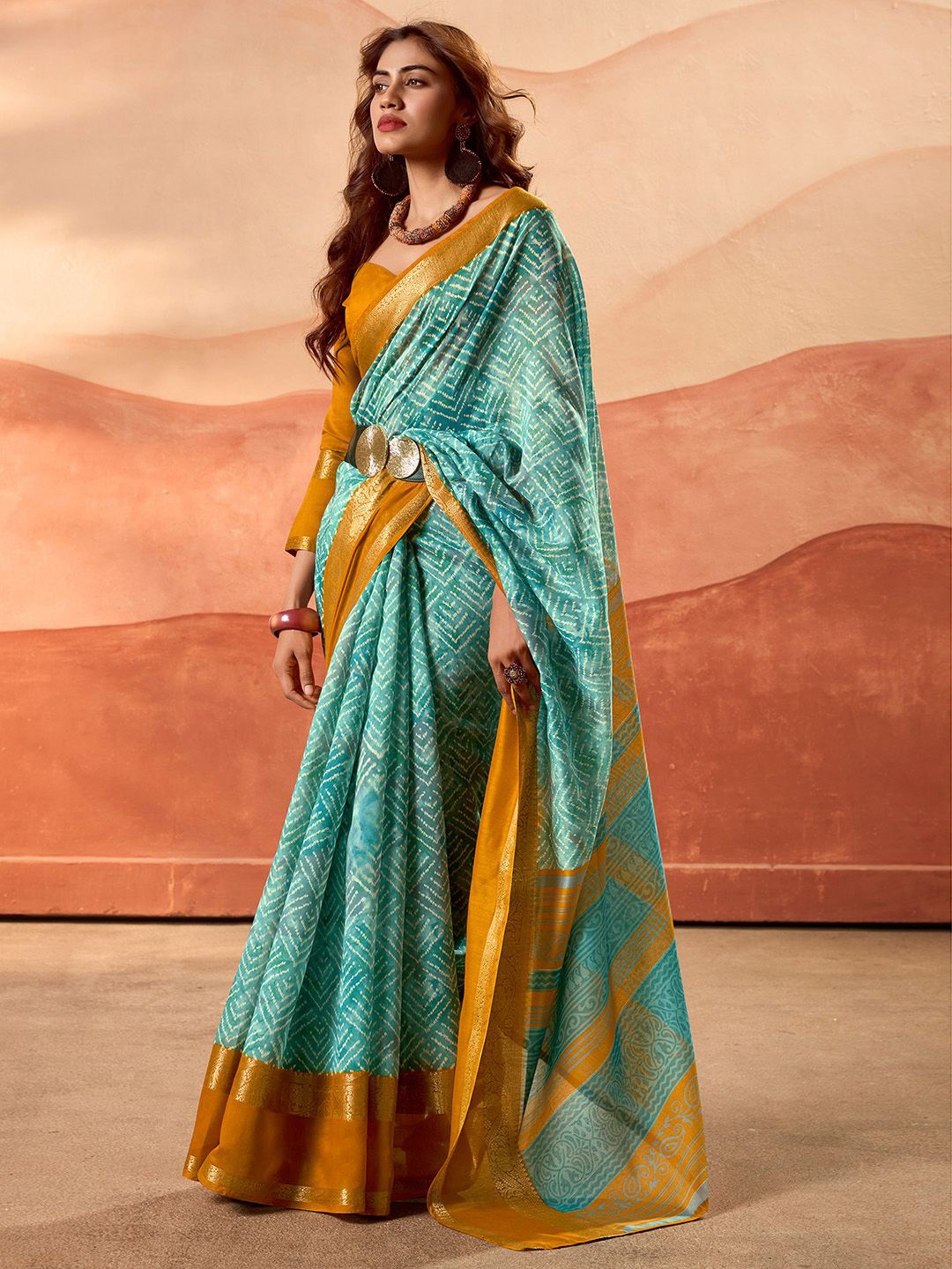 

Panzora Ethnic Motifs Zari Saree, Blue