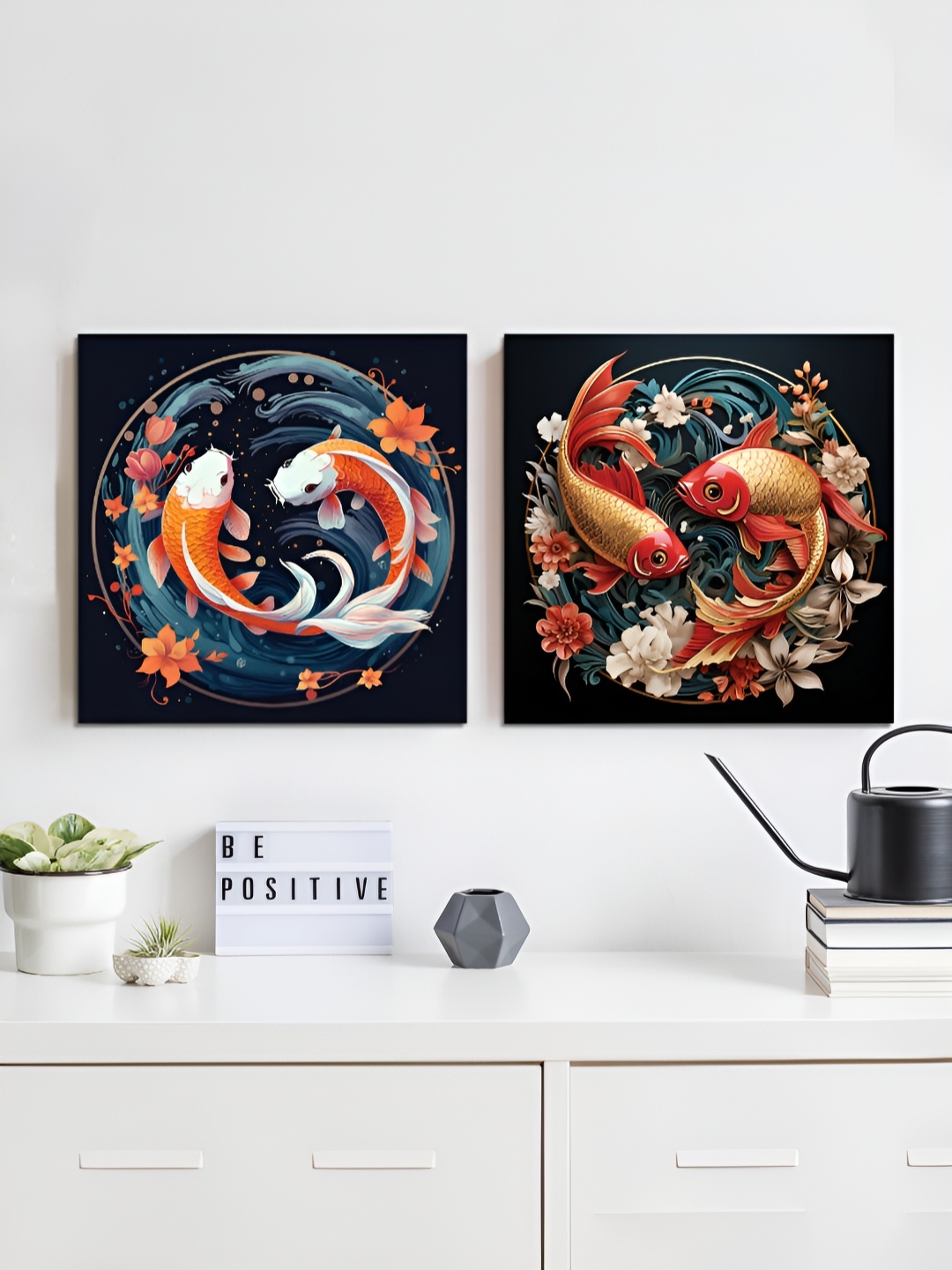 

RANDOM Black & Orange-Coloured 2 Pieces Floral Canvas Wall Art