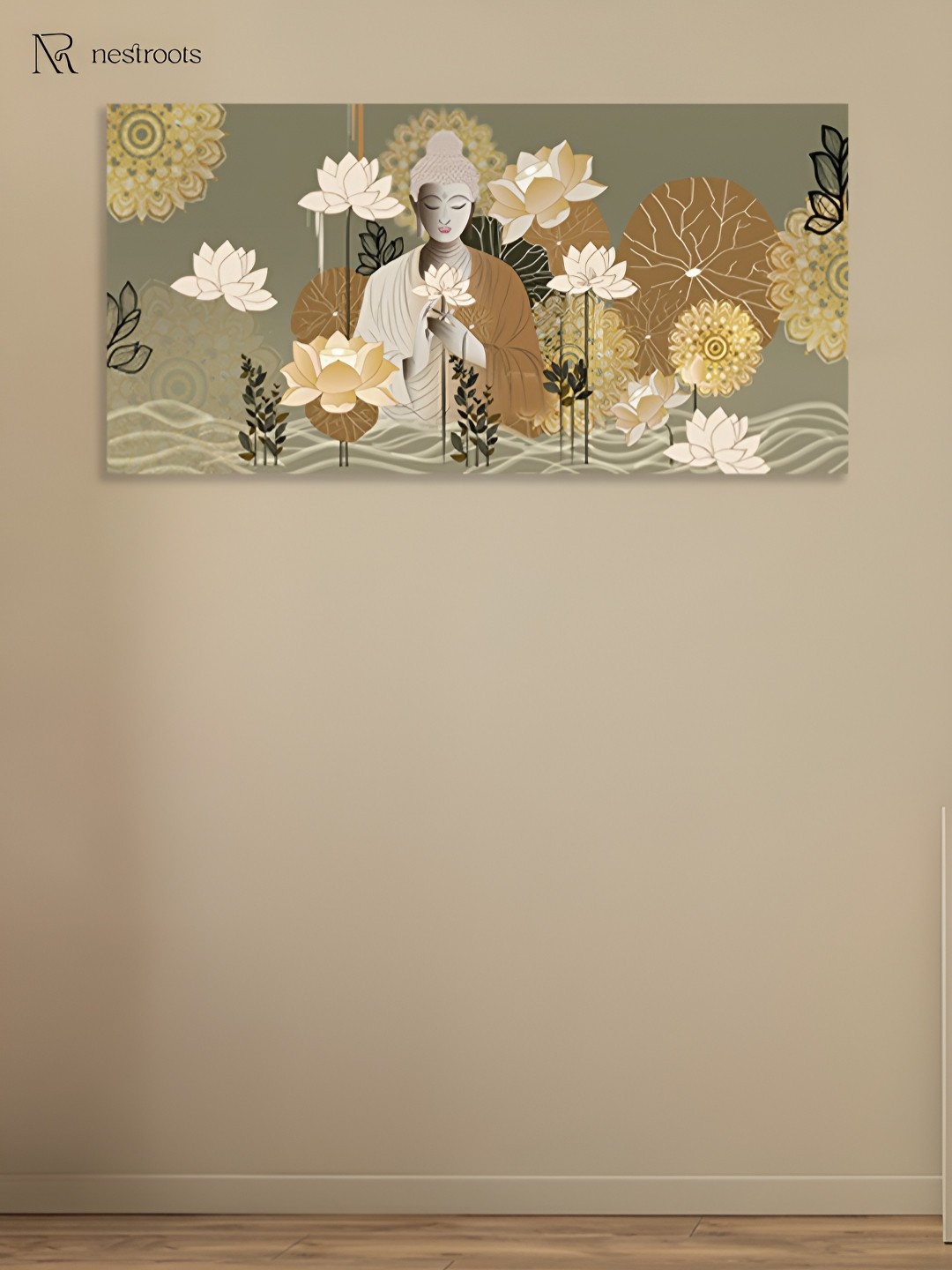 

nestroots Grey & White Budhha Printed Religious Canvas Painting Wall Art