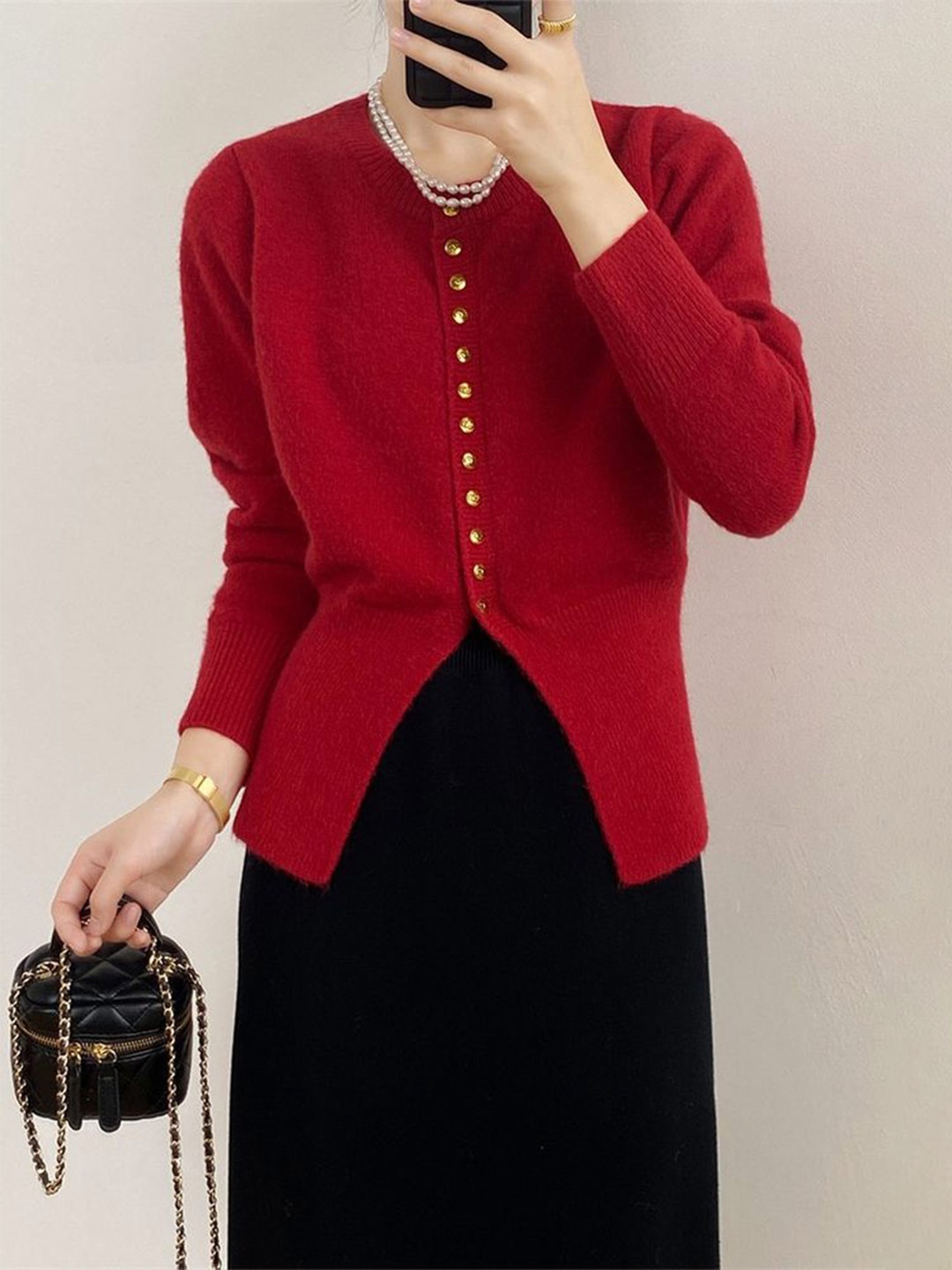 

LULU & SKY Women Round Neck Cardigan, Red
