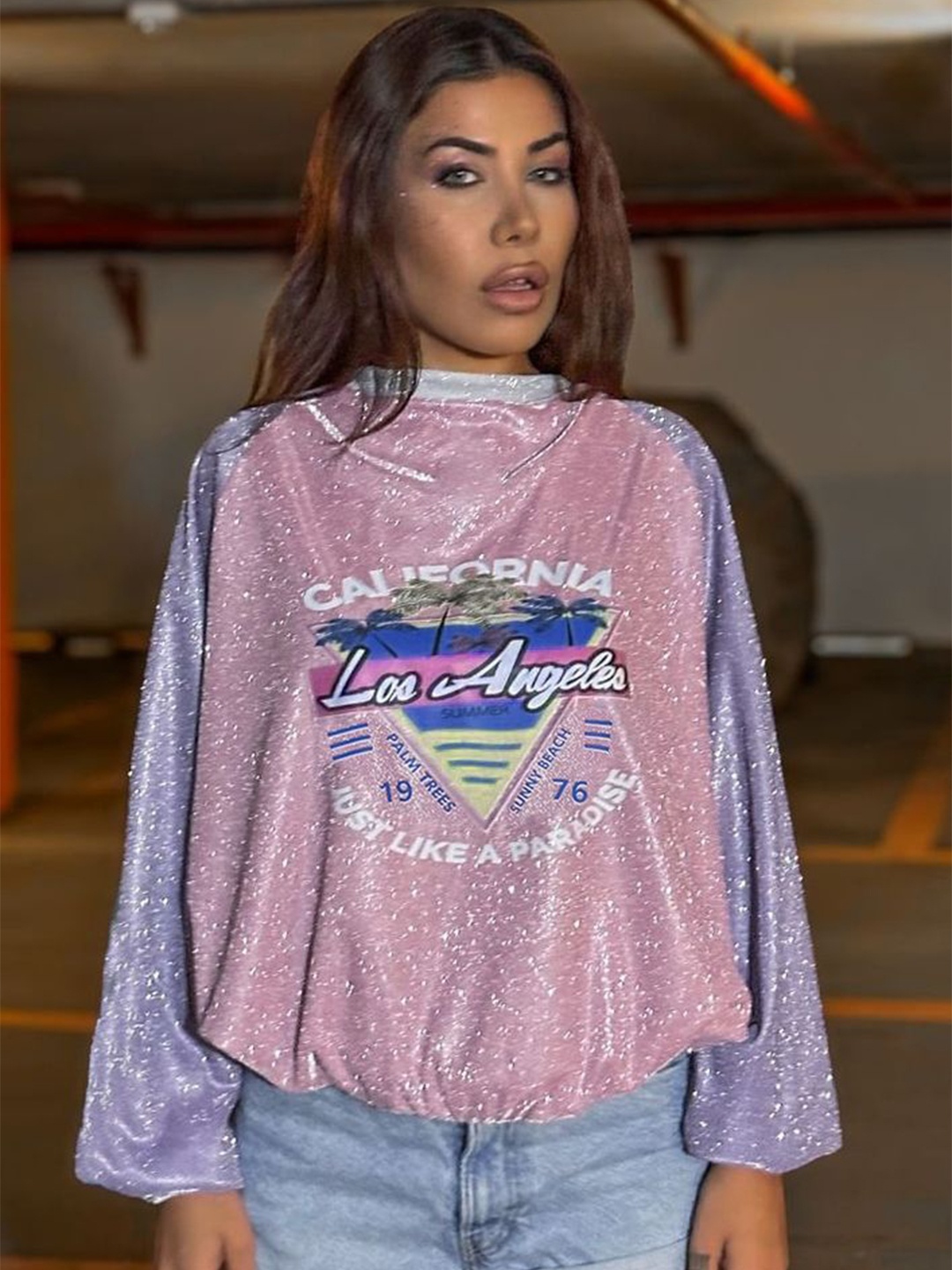 

LULU & SKY Women Printed Relaxed Fit Sweatshirt, Pink