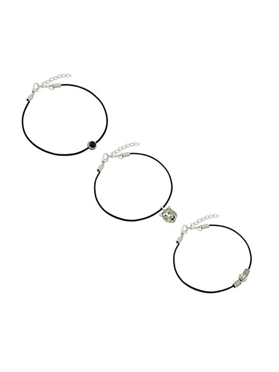 

HIGH TRENDZ Women Set of 3 Anklets, Black