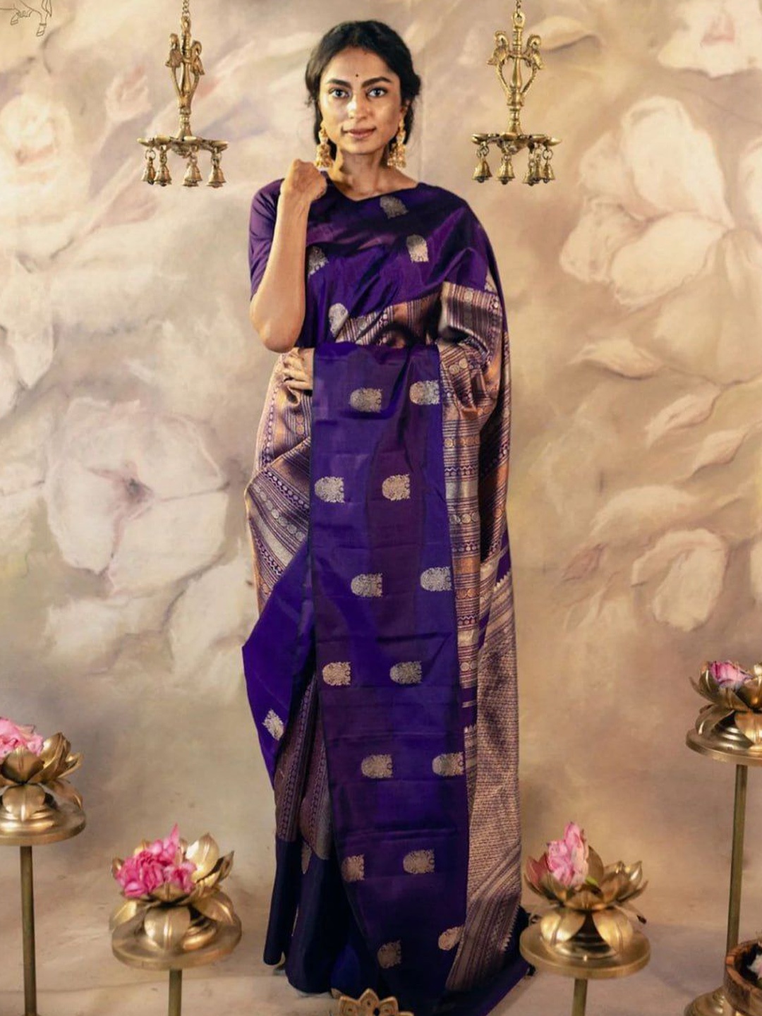 

Fashion Booms Ethnic Motifs Woven Design Zari Pure Silk Saree, Purple