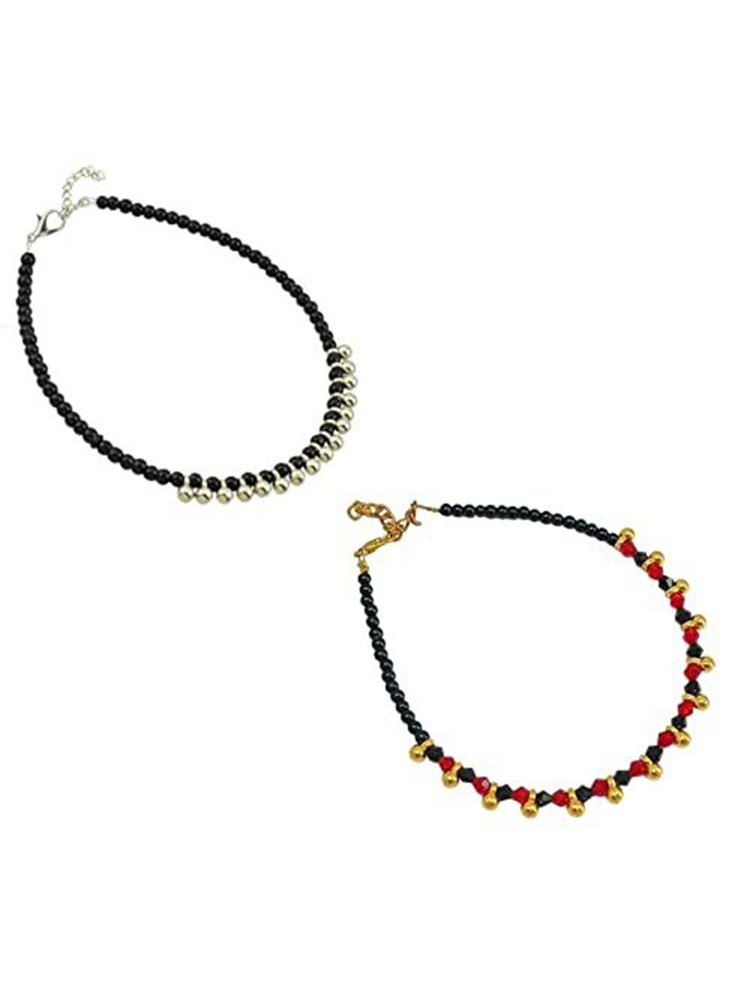 

HIGH TRENDZ Women Set of 2 Anklets, Black